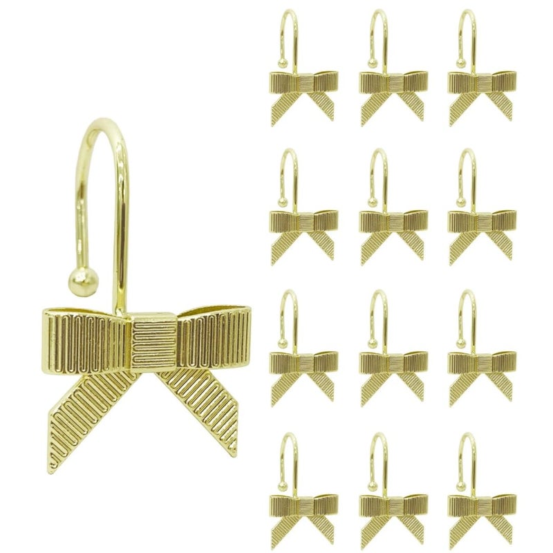 Luxape 12PCS Decorative Bow Shower Curtain Hooks Gold, Bow Knot Curtain Hooks Shower Rings for Bathroom Baby Room Nursery Art Decors (Gold) - Image 1